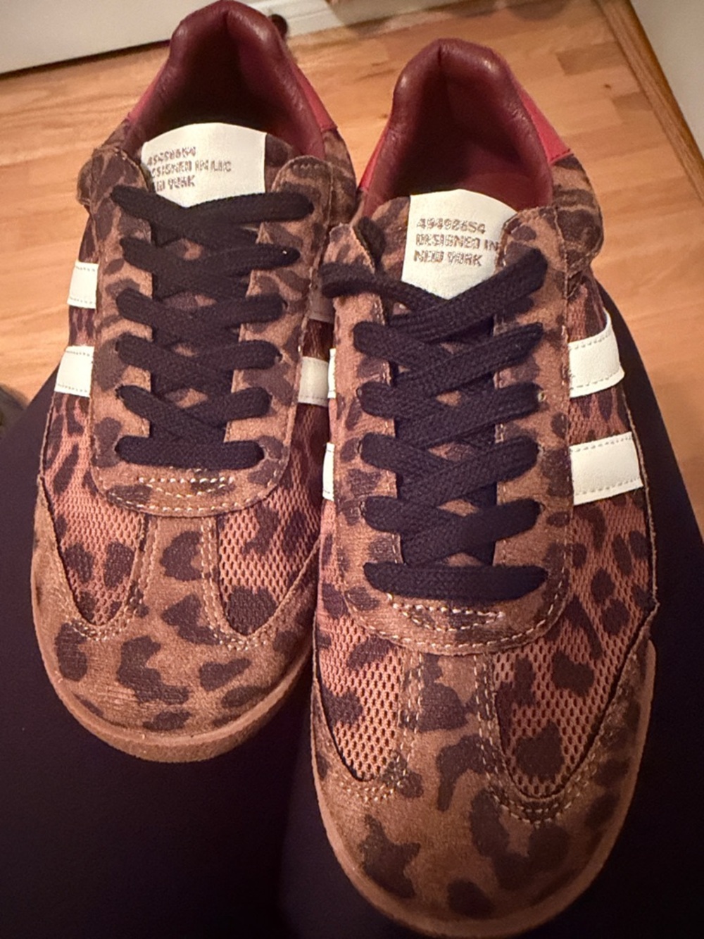 Steve Madden Leopard-Print Sneakers with White Stripes and Red Heel